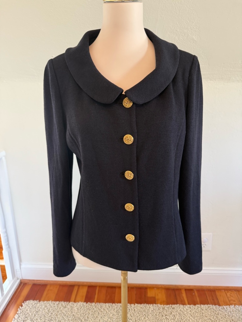 St. John Collection Vintage Black Knit Blazer with Gold Buttons Size 6